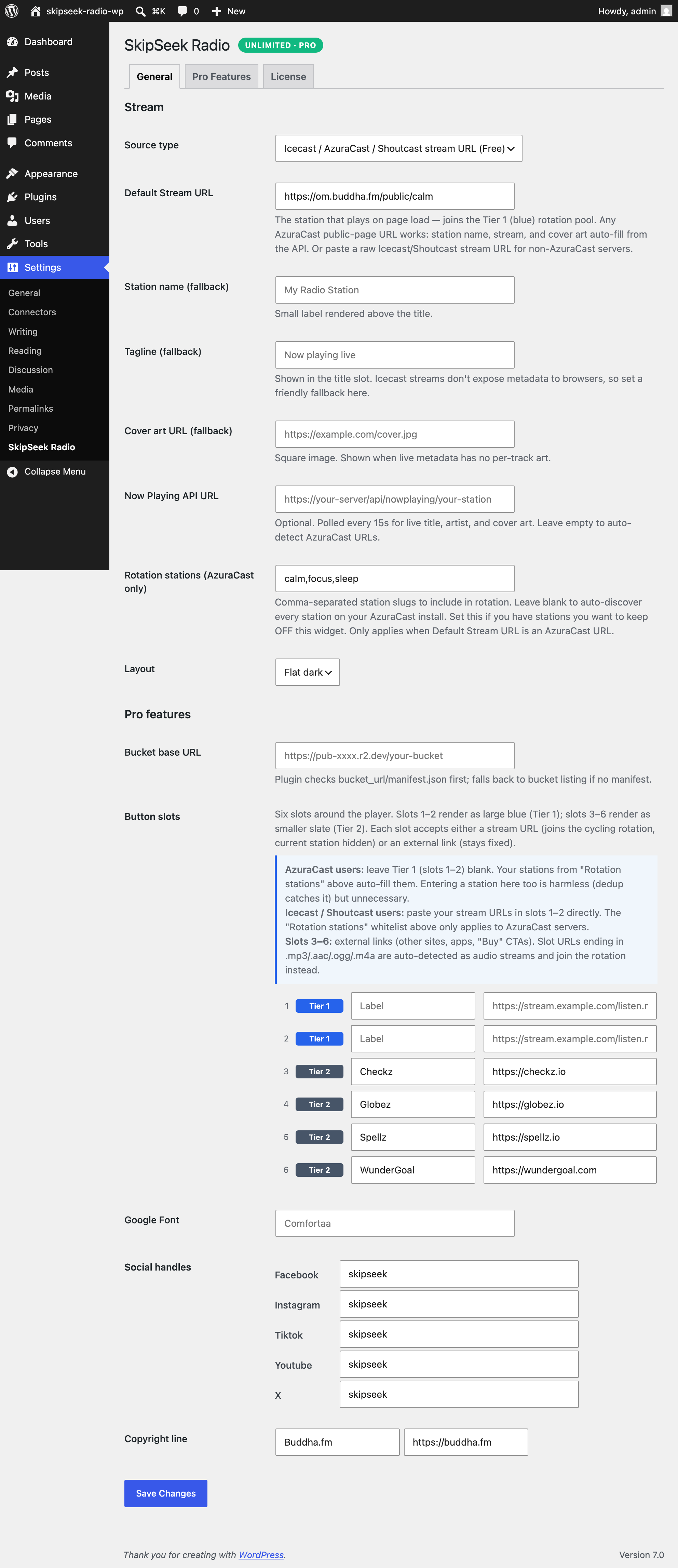 General settings tab