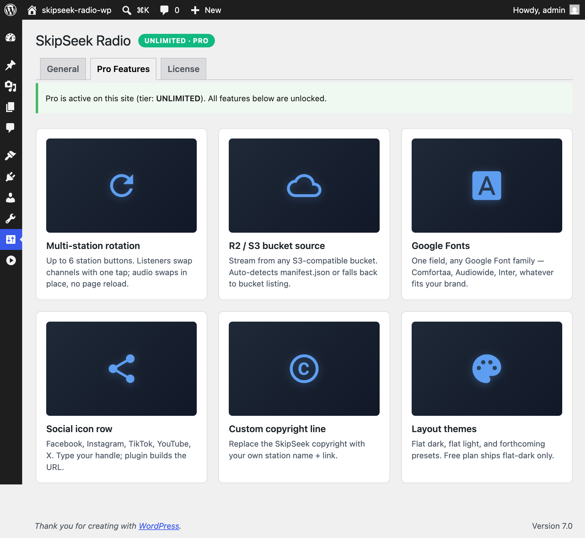 Pro Features tab